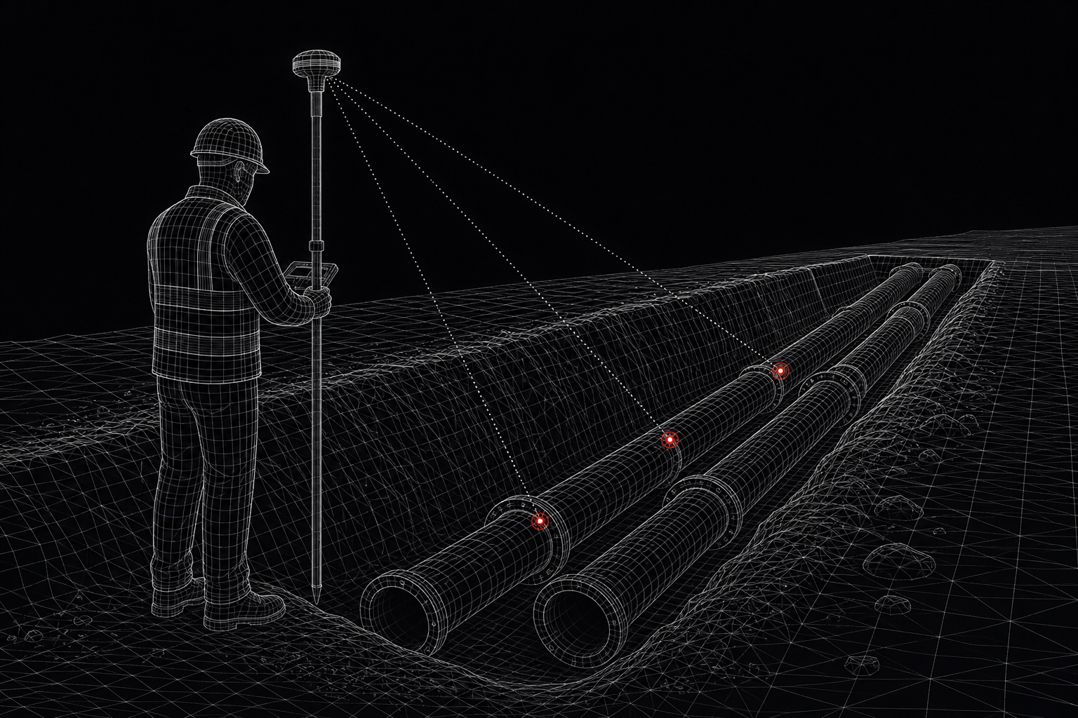 Tecnico che rileva il percorso delle tubazioni posate